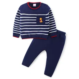 Babyhug Knitted Full Sleeves Striped Pullover Sweater Set - Navy Blue-picture-37