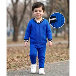Babyhug Knitted Full Sleeves Sweater Set With Cable Knit Design - Royal Blue-picture-39