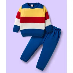 Babyhug Knitted Full Sleeves Sweater Set With Color Block Design - Multicolor-picture-20