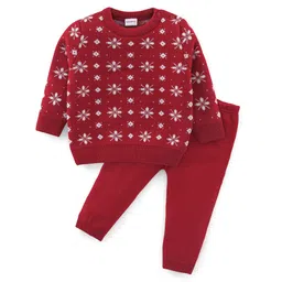 Babyhug Knitted Full Sleeves Sweater Set With Intarsia Design - Red-picture-21
