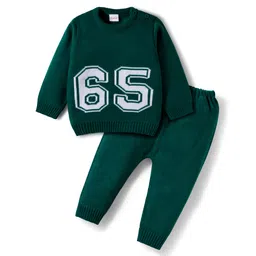 Babyhug Knitted Full Sleeves Sweater Set With Number Design - Dark Green-picture-28