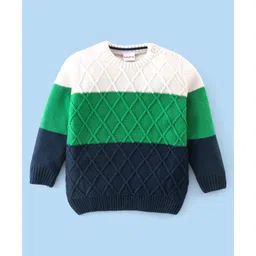 Babyhug Knitted Full Sleeves Sweater With Cable Knit Design - Green White & Blue-picture-23