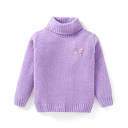 Babyhug Knitted Full Sleeves Turtle Neck Pullover Sweater With Butterfly Patch - Lilac-picture-11