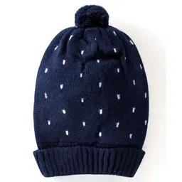 Babyhug Knitted Woolen Cap with Pom Pom Applique - Navy Blue-picture-23