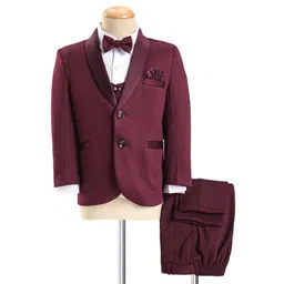 Babyhug Lycra Woven Full Sleeves 5 Pieces Stretch Fit Solid Colour Party Wear Suit - Maroon-picture-14