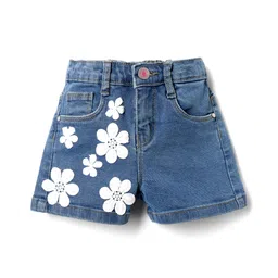 Babyhug Mid Thigh Denim Shorts with Floral Applique - Light Blue-picture-23