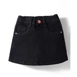 Babyhug Mid Thigh Denim Washed Skorts With Stretch - Black-picture-33