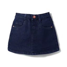 Babyhug Mid Thigh Denim Washed Skorts With Stretch - Navy Blue-picture-32