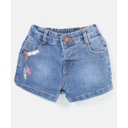 Babyhug Mid Thigh Length Washed Stretchable Denim Shorts - Blue-picture-27
