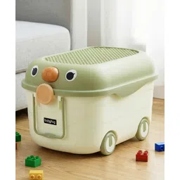 Babyhug Multipurpose Storage Box with Wheels for Kids Animal Theme Pastel Green| Toy Storage Organizer with Pull Along Handle| Clip Lock Lid| Use as Ride-On & Building Block Tray| Kids Room Storage-picture-23