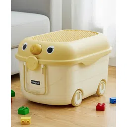 Babyhug Multipurpose Storage Box with Wheels for Kids Animal Theme Pastel Yellow| Toy Storage Organizer with Pull Along Handle| Clip Lock Lid| Use as Ride-On & Building Block Tray| Kids Room Storage-picture-24