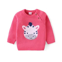 Babyhug Organic Cotton Knit Full Raglan Sleeves Striped Sweater Set & Cap - Light Pink image 2