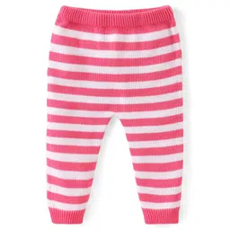 Babyhug Organic Cotton Knit Full Raglan Sleeves Striped Sweater Set & Cap - Light Pink image 4