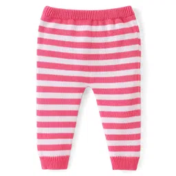 Babyhug Organic Cotton Knit Full Raglan Sleeves Striped Sweater Set & Cap - Light Pink image 5