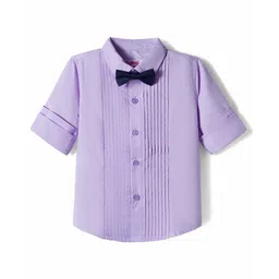 Babyhug Oxford Cotton Woven Full Sleeves Solid Color Pintuck Party Shirt with Bow - Lavender-picture-23