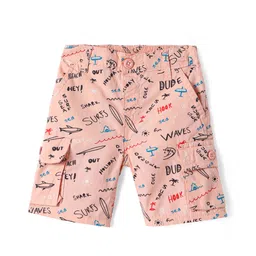Babyhug Poplin Woven Above Knee Length Bermuda with Beach Print - Peach-picture-27