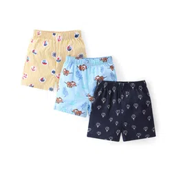 Babyhug Poplin Woven Boat & Sloth Print Boxers Pack of 3 - Multicolour-picture-24