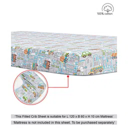 Babyhug Premium 100% Cotton Fitted Crib Sheet Transport Print Small - Blue-image-39