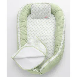 Babyhug Premium 3 Piece Nest Gadda Set With Diaper Changing Mat in Polka Dots Print - Green-image-38