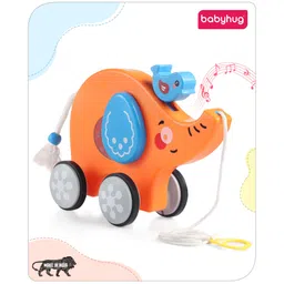 Babyhug Premium Battery Operated Elephant Pull Along Toy With Music & Lights - Orange-picture-21