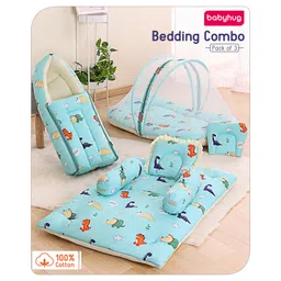 Babyhug Premium Bedding Super Saver Combo Set of 3 Dino Print - Green-image-31