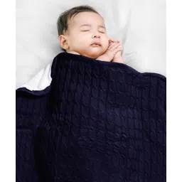 Babyhug Premium Cotton Knitted & Fur All Seasons Blanket - Navy-image-10
