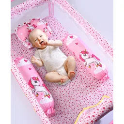 Babyhug Premium Pillow and Bolster Set Unicorn Print - Pink-image-3