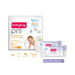 Babyhug Pro Bubble care premium Tape Style Diaper Medium - 80 Pieces & Babyhug Daily Moisturising Milk Wipes - 72 Pieces -(Pack of 2)-image-47