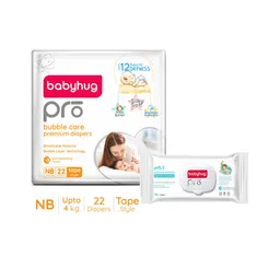 Babyhug Pro Bubble care premium Tape Style Diaper New Born - 22 Pieces & Babyhug Pro pH 55 Moisture Balance Bamboo Wipes - 72 pieces-picture-14