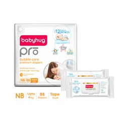 Babyhug Pro Bubble care premium Tape Style Diaper New Born - 86 Pieces & Babyhug Advanced 99 Water Wipes - 72 pieces -(Pack of 2)-picture-16