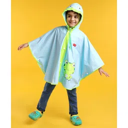 Babyhug PVC  Opaque Full Sleeves Poncho Raincoat Frog Print - Blue-picture-14