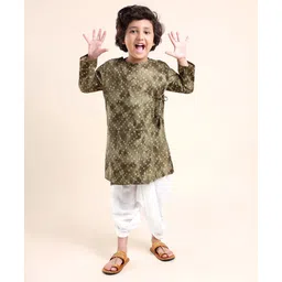 Babyhug Rayon Full Sleeves Kurta With Dhoti Rayon Slub Bandhani Print - Green-picture-10
