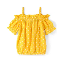 Babyhug Rayon Woven Cold Shoulder Sleeves  Top with Polka Dot Print -Yellow-picture-14