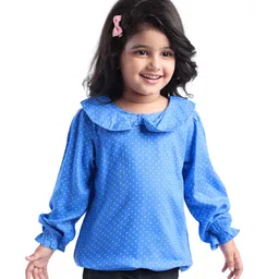 Babyhug Rayon Woven Full Sleeves Polka Dot Printed Top With Peter Pan Collar - Blue-picture-18