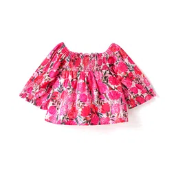 Babyhug Rayon Woven Full Sleeves Top with Floral Print - Red-image-37