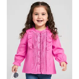 Babyhug Rayon Woven Full Sleeves Top with Frill Detailing - Dark Pink-image-47