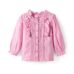 Babyhug Rayon Woven Full Sleeves Top with Frill Detailing - Pink-image-3