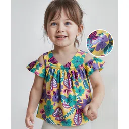 Babyhug Rayon Woven Half Sleeves Floral Printed Ruffled Top - Yellow-picture-21