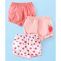 Babyhug Single Jersey 100% Cotton Knit Antibacterial Bloomers with Polka Dots & Peach Print Pack of 3 - Peach & White-picture-35
