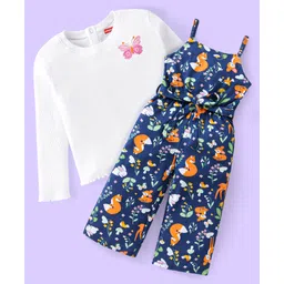 Babyhug Single Jersey Knit Deer Print Jumpsuit with Full Sleeves Inner Top - Navy Blue & White-picture-28