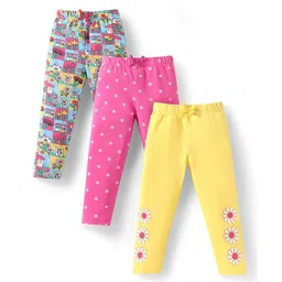 Babyhug Single Jersey Knit Full Length Floral and Polka Dot Printed Leggings Pack Of 3 - Pink Yellow Blue-picture-21