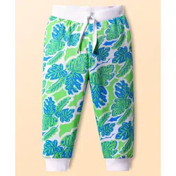 Babyhug Single Jersey Knit Full Length Lounge Pant With Leaf Print - Green & Blue-picture-22