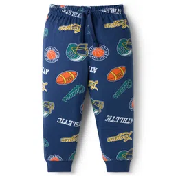 Babyhug Single Jersey Knit Full Length Lounge Pant with Sport Print - Navy Blue-picture-11