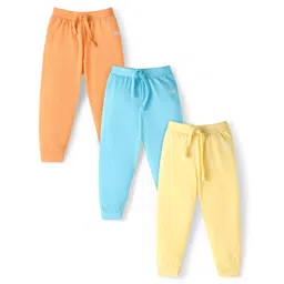 Babyhug Single Jersey Knit Full Length Lounge Pants with Logo Patch Pack of 3 - Blue Lemon & Orange-picture-26