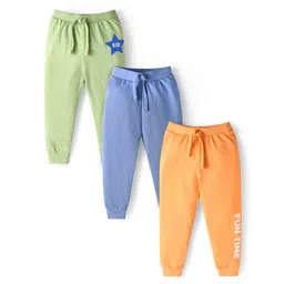 Babyhug Single Jersey Knit Full Length Lounge Pants with Text Print Pack of 3 - Blue Orange & Light Green-picture-18