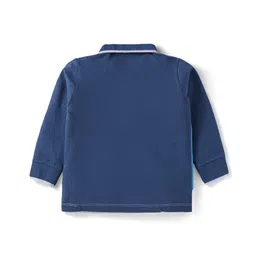 Babyhug Single Jersey Knit Full Sleeves Cut & Sew Embroidered Collared T-Shirt & Jogger with Tape Detailing - Blue &White image 3