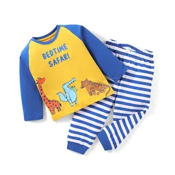 Babyhug Single Jersey Knit Full Sleeves Night Suit Animal Print - Yellow & Blue-picture-18