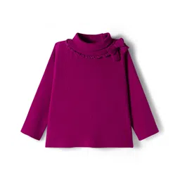 Babyhug Single Jersey Knit Full Sleeves Turtle Neck Winter T-Shirt with Bow Applique - Wine-picture-21