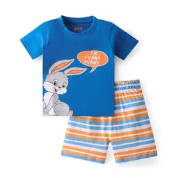 Babyhug Single Jersey Knit Half Sleeves Night Suit with Bunny Print - Navy Blue-picture-11