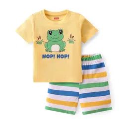 Babyhug Single Jersey Knit Half Sleeves Night Suit with Frog Print - Yellow-picture-23